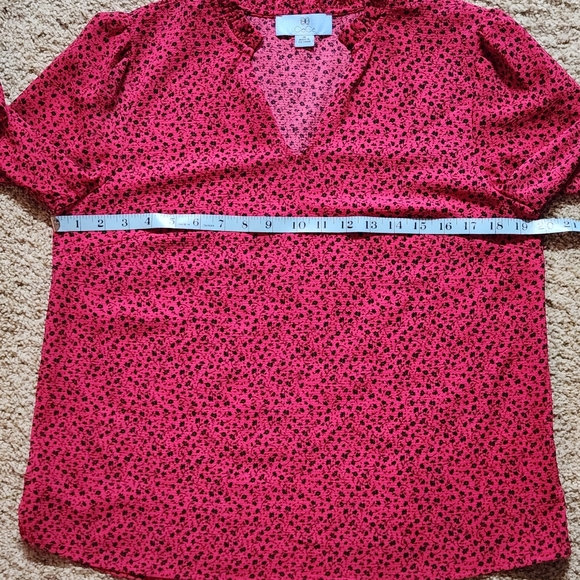 CeCe Ruffle Collar V-Neck ¾Length sleeve blouse Size M Colors magenta & black - Picture 9 of 13